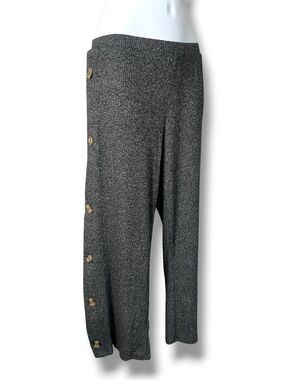 Ribbed Knit Wide Leg Pants Button Detail Lounge Cozy Soft Stretch -Heart & Hips